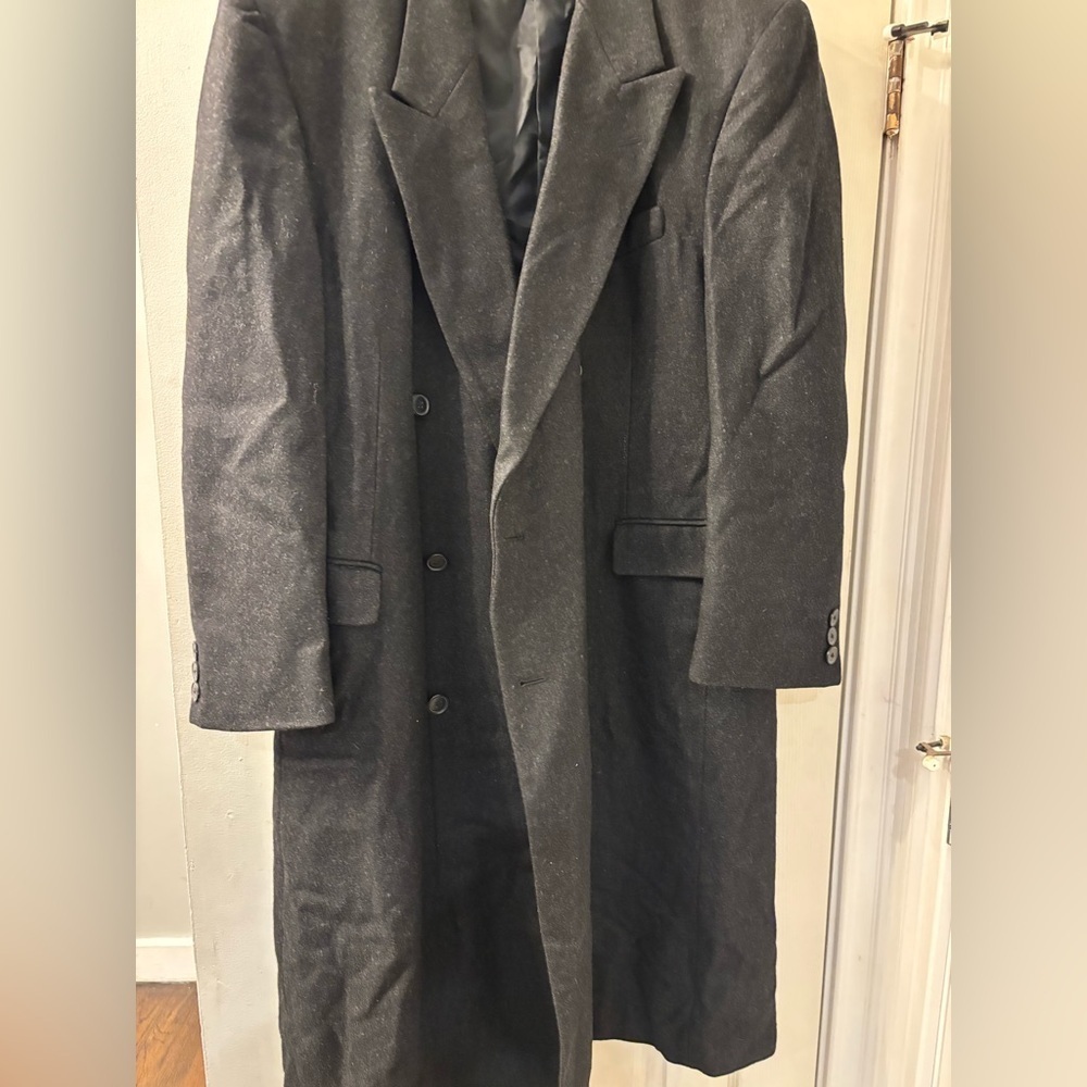 Vintage Charcoal Wool Overcoat | Oversized 90s Double Breasted Trench size 44